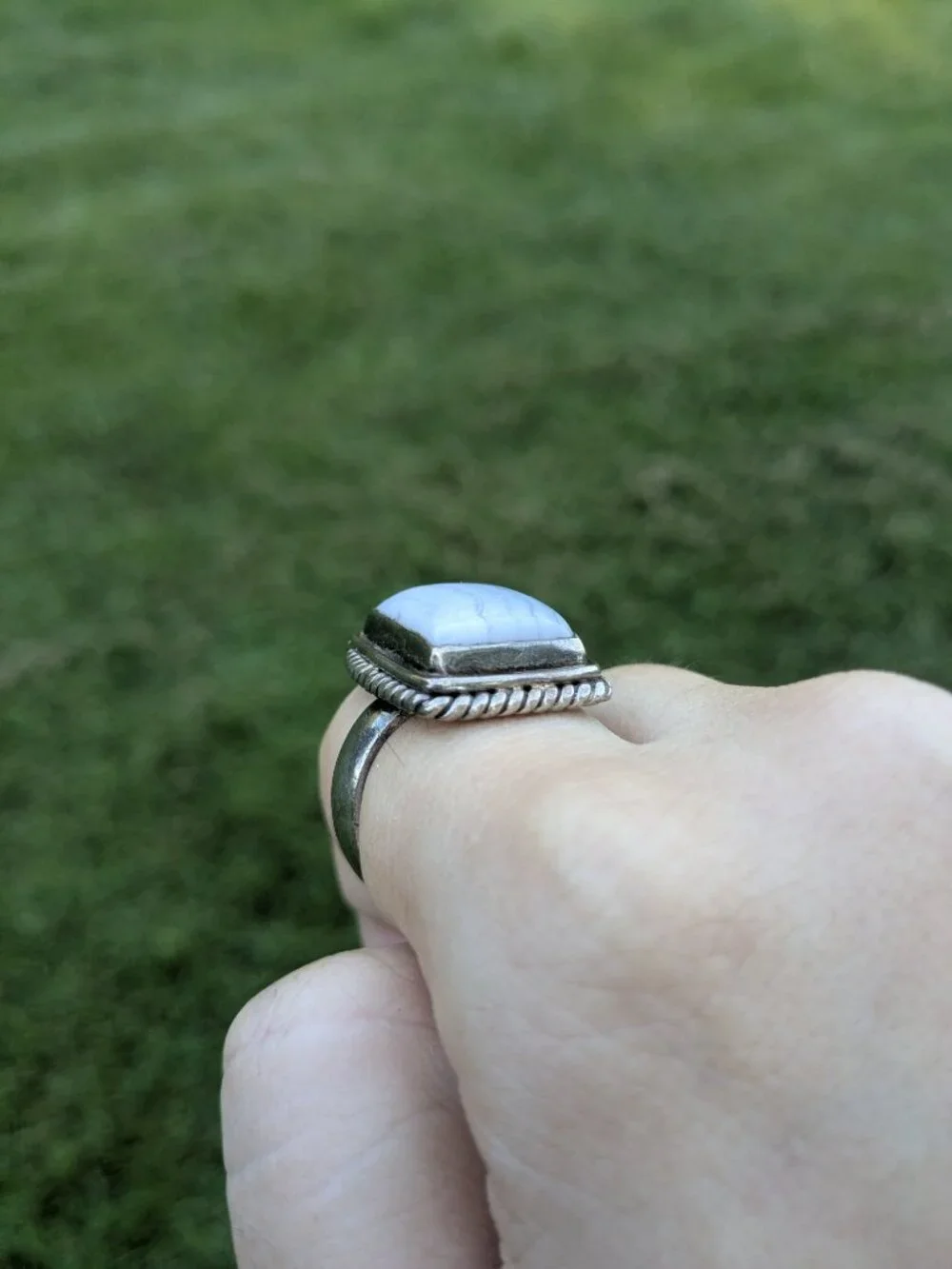 Vintage Solid Sterling Silver 925 Blue Lace Agate Handmade Ring Size 8.75